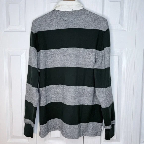 men's‎ M J Crew rugby shirt in Green Heather Hoop stripe NWOT